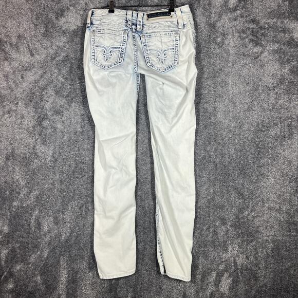 Rock Revival Jeans Womens 29 Light Wash Blue Celte Skinny Distressed Embroidered - Picture 6 of 10